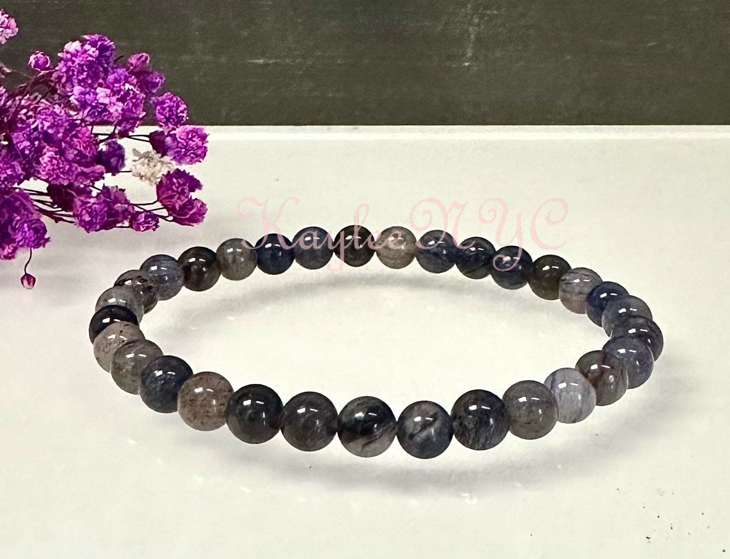 Wholesale 6 Pcs Natural Blue Rutilated Quartz 6mm 7.5” Crystal Stretch Bracelet