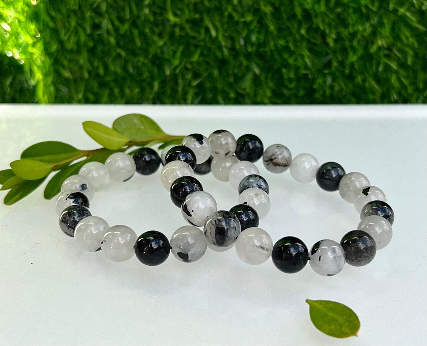 Wholesale Lot 6 Pcs Natural Tourmalinated Quartz 10mm 7.5” Crystal Healing Stretch Bracelet