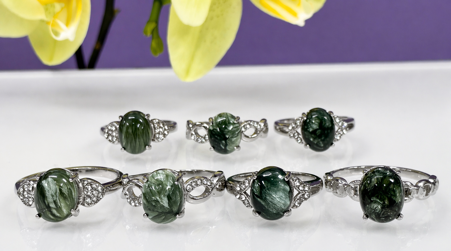 Wholesale Lot 7 pcs Natural Seraphinite Stainless Steel Ring 8x10mm