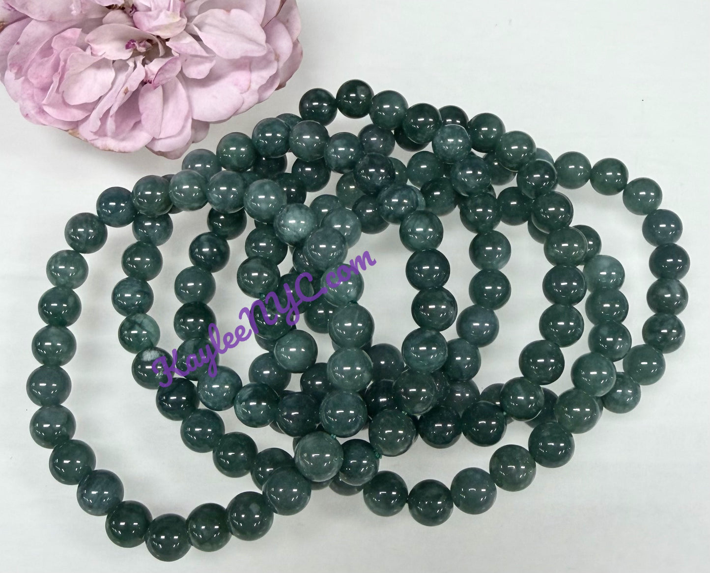 Wholesale 6 Pcs Natural Dark Green Burma Jade Jadeite 8mm 7.5” Crystal Healing Stretch Bracelet