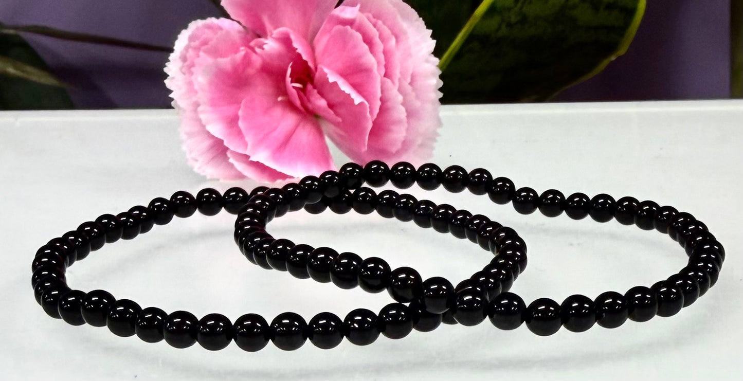 Wholesale 6 Pcs Natural Black Onyx 4mm 7.5” Crystal Healing Stretch Bracelet