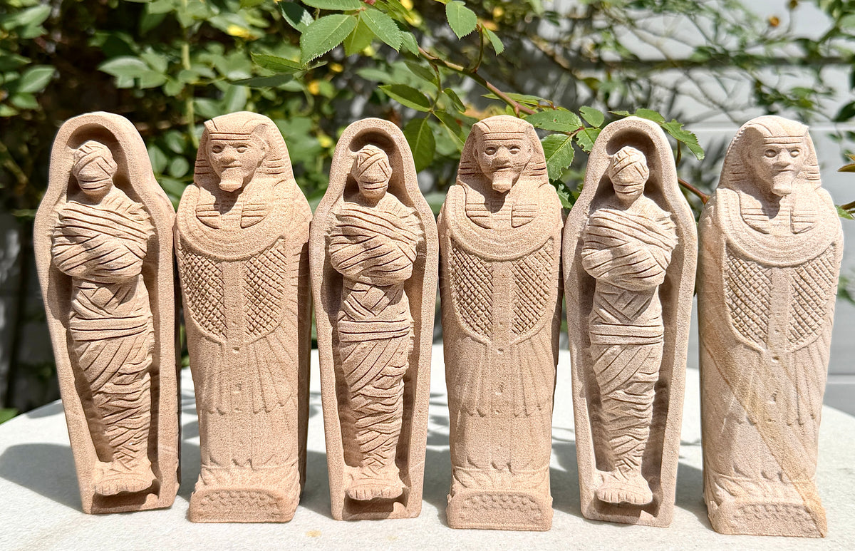 Wholesale Lot 3 Natural Matte Wood Grain Stone King Tut Mummy Healing Energy
