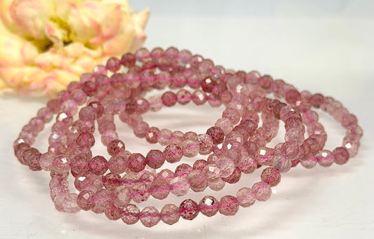 Wholesale 6 Pcs 4mm Faceted Strawberry Quartz Stretch Bracelet 7.5"