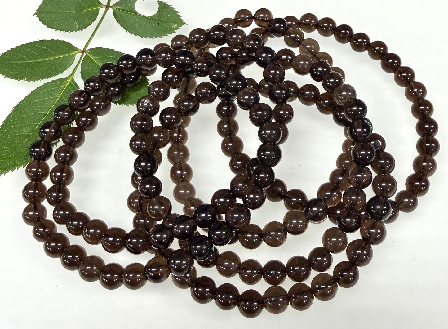 Wholesale 6 Pcs Natural Smoky Quartz 6mm 7.5” Crystal Healing Stretch Bracelet