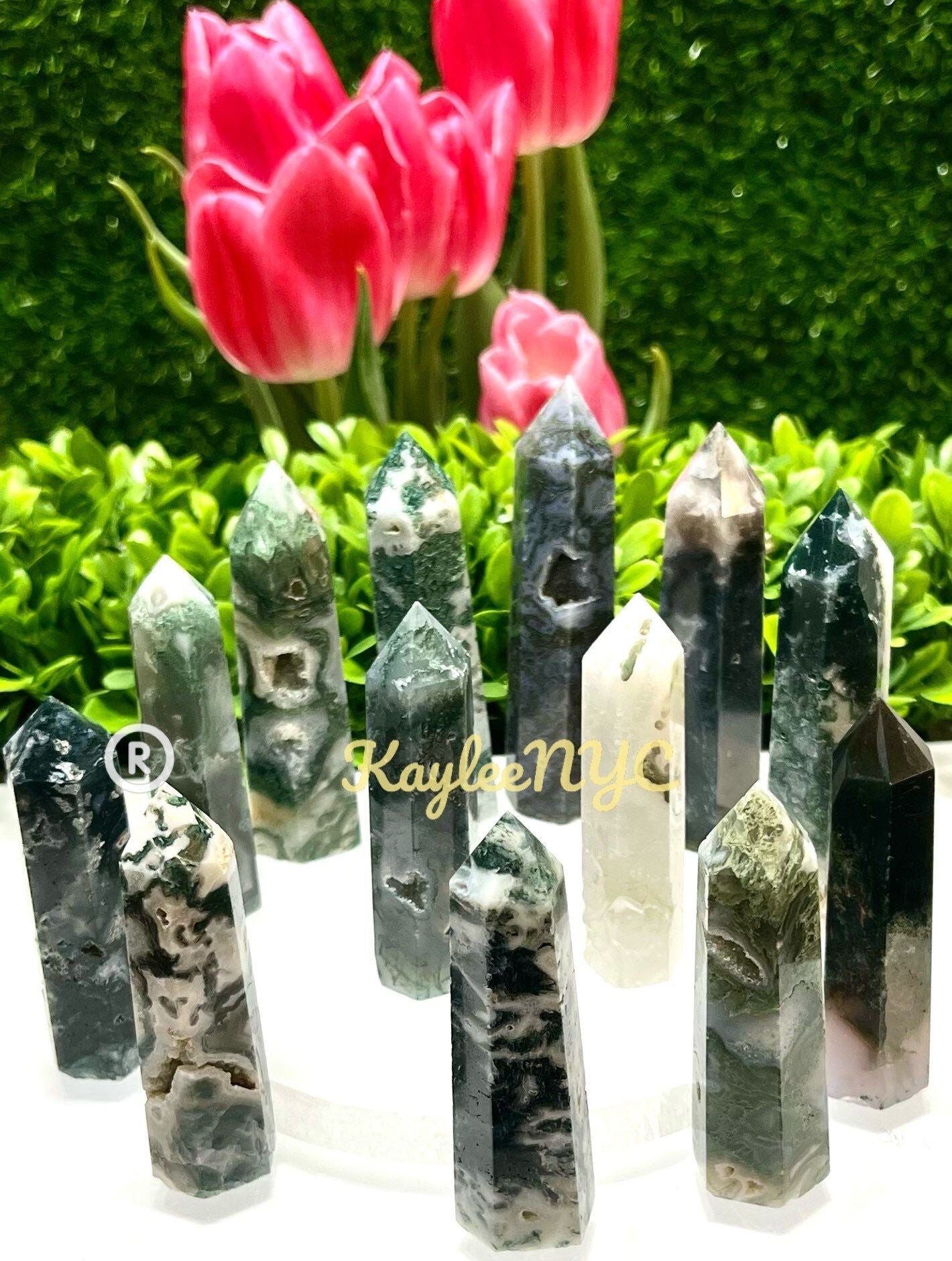 Wholesale Lot 2 Lb Natural Moss Agate Obelisk Tower Point Crystal Healing