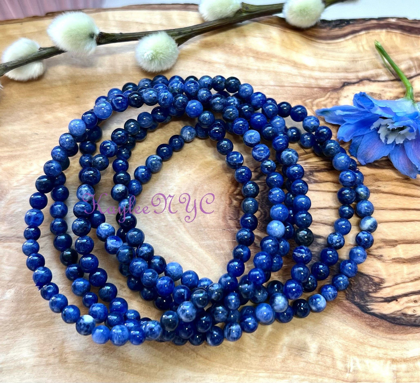 Wholesale Lot 6 Pcs Natural Sodalite 4mm 7.5” Crystal Healing Stretch Bracelet