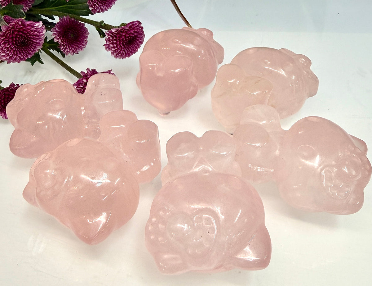 6 PCs Natural Rose Quartz Hello Kitty Crystal Healing Energy