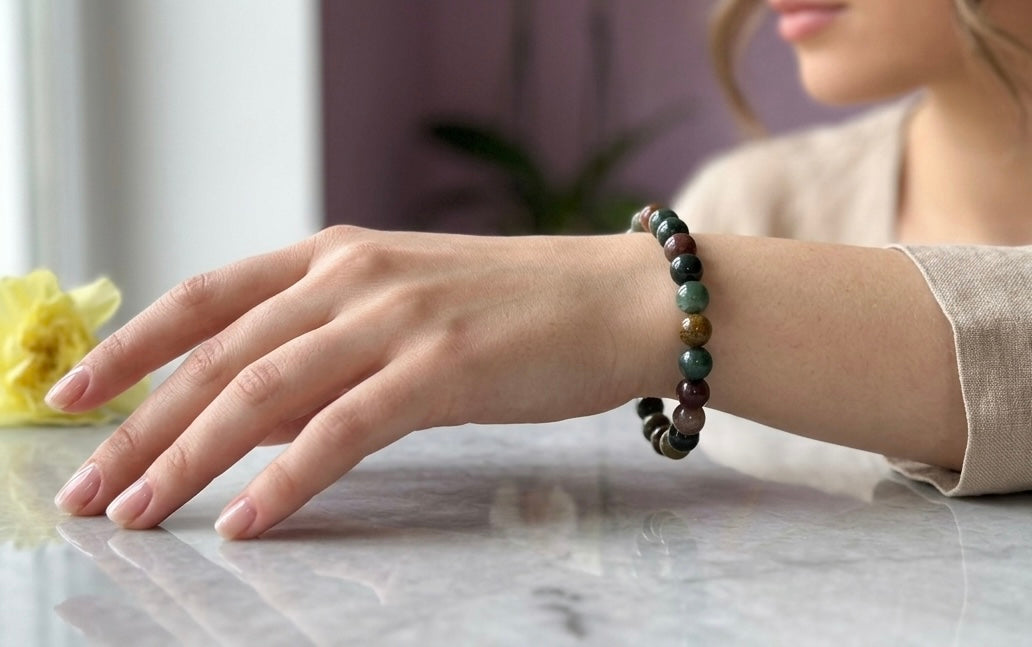 Wholesale 6 Pcs Natural Indian Moss Agate 8mm 7.5” Crystal Healing Stretch Bracelet