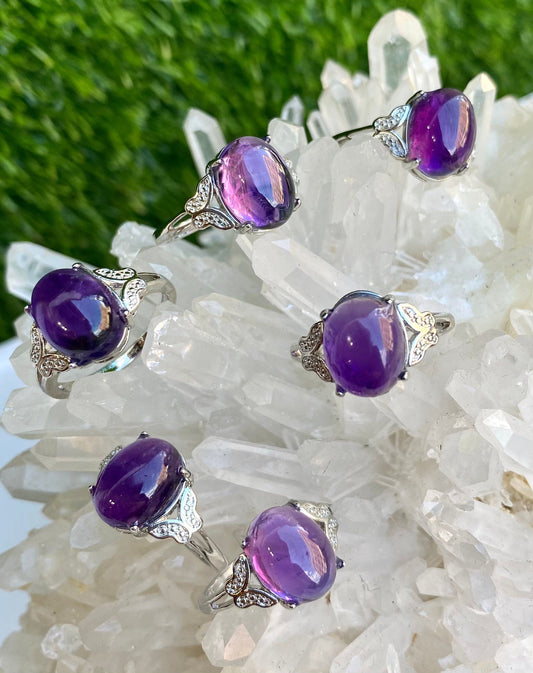 Wholesale Lot 6 Pcs Natural Amethyst White Bronze rings