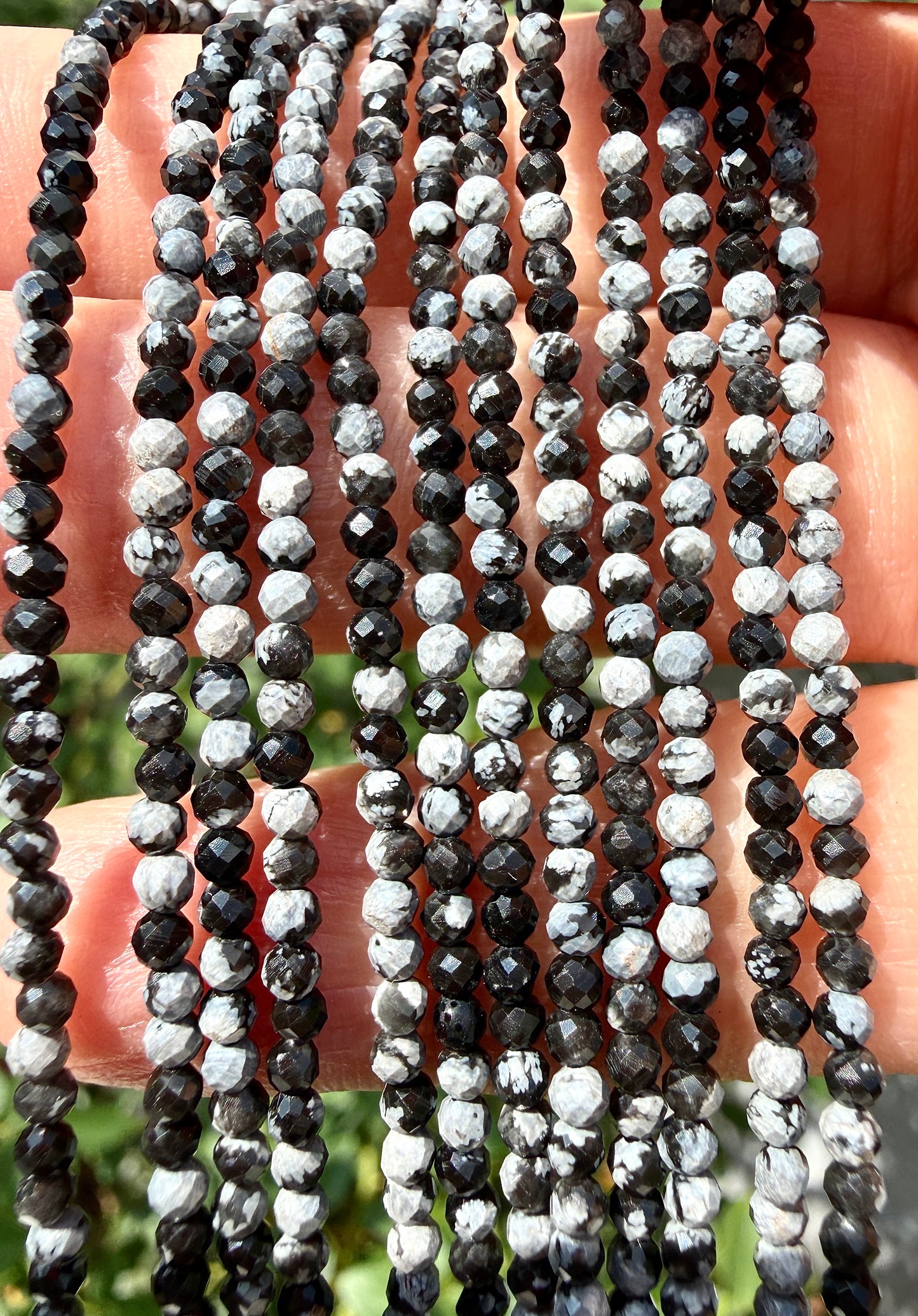 6 PCs 2mm Natural Snowflake Obsidian Anklet Crystals Healing Energy
