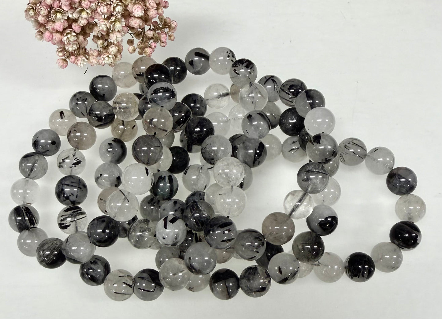 Wholesale Lot 6 Pcs Natural Tourmalinated Quartz 10mm 7.5” Crystal Healing Stretch Bracelet