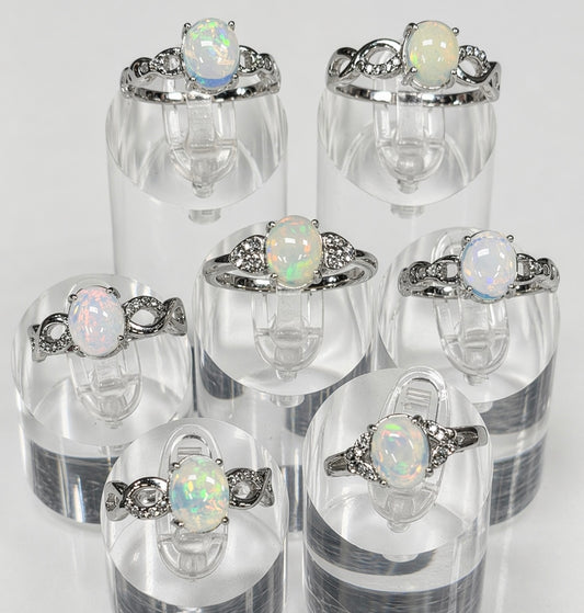 Wholesale Lot 7 pcs Natural Opal Stainless Steel Ring 7x9mm