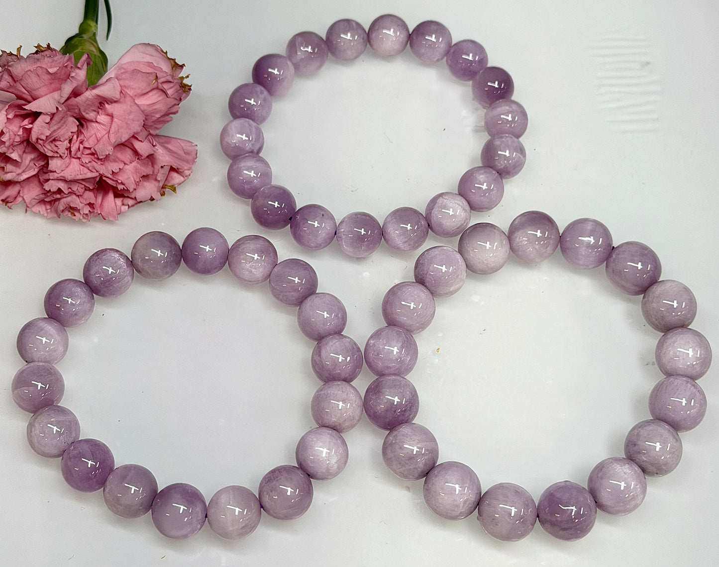 3 PCs 11.5-13mm Natural Kunzite Stretch Bracelet 8”