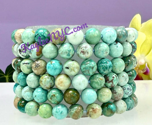 Wholesale 6 Pcs Natural Turquoise 8mm 7.5” Crystal Healing Stretch Bracelet