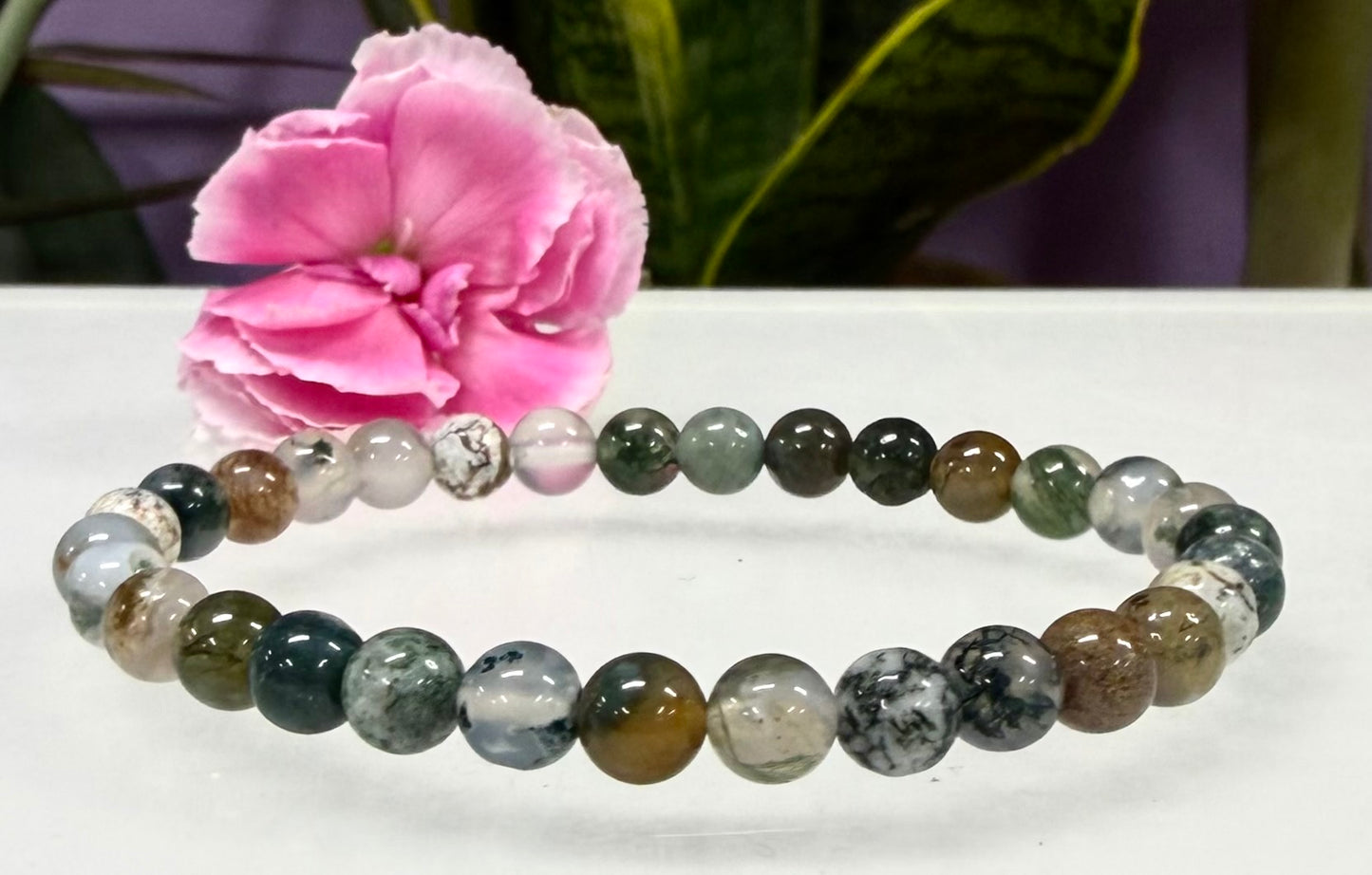 Wholesale 6 Pcs Natural Indian Moss Agate 6mm 7.5” Crystal Healing Stretch Bracelet