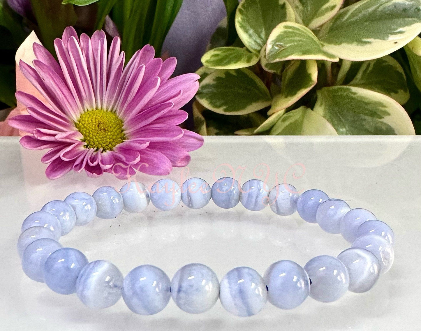 Wholesale 6 Pcs Natural Blue Lace Agate 8mm 7.5” Crystal Healing Stretch Bracelet