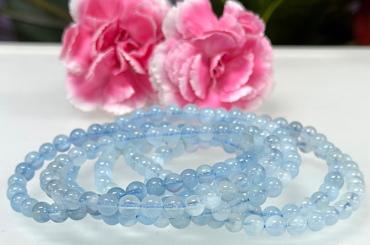 Wholesale 6 Pcs Natural Aquamarine 6mm 7.5” Crystal Healing Stretch Bracelet