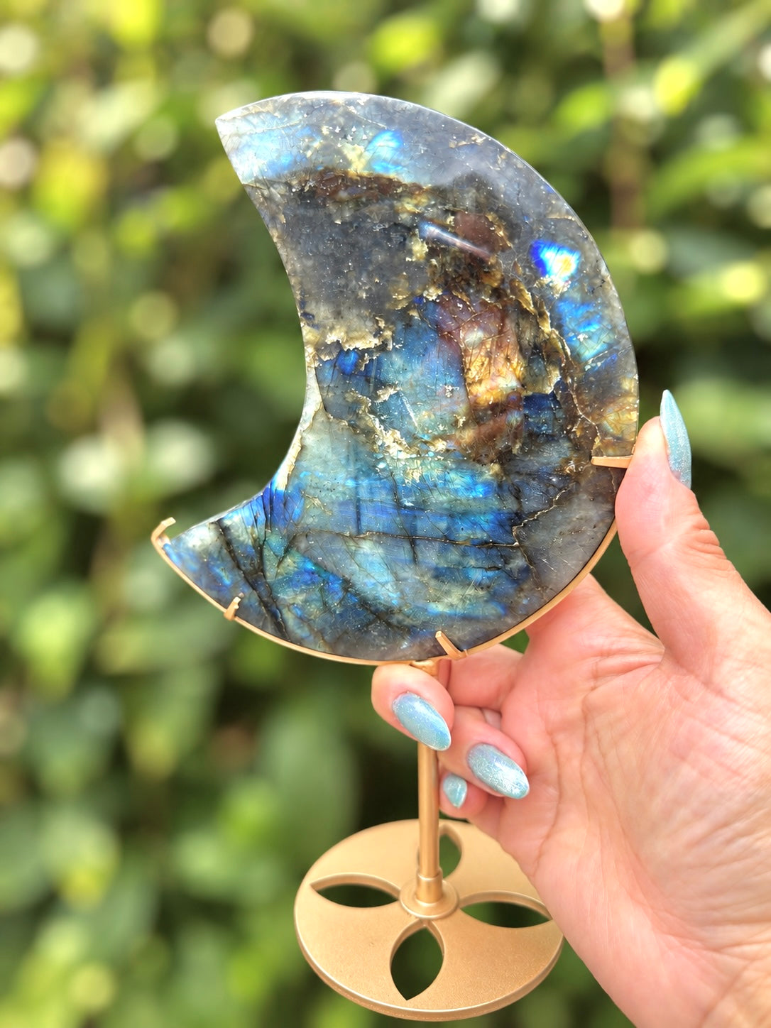 Wholesale Lot 3 pcs Natural Labradorite Moon with Stand Crystal