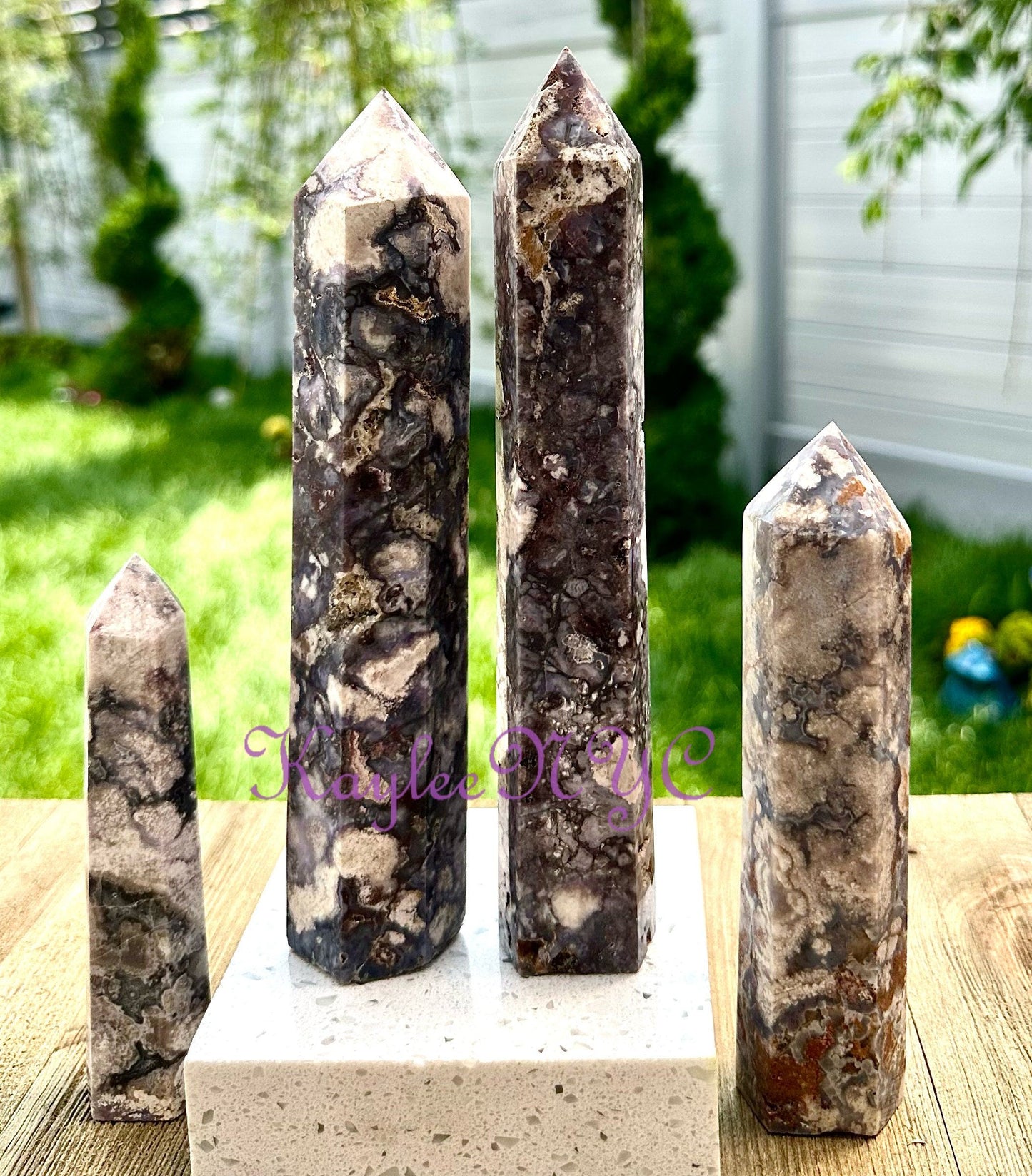 4-5 PCs Natural Blue Flower Agate obelisk Tower Point Crystal