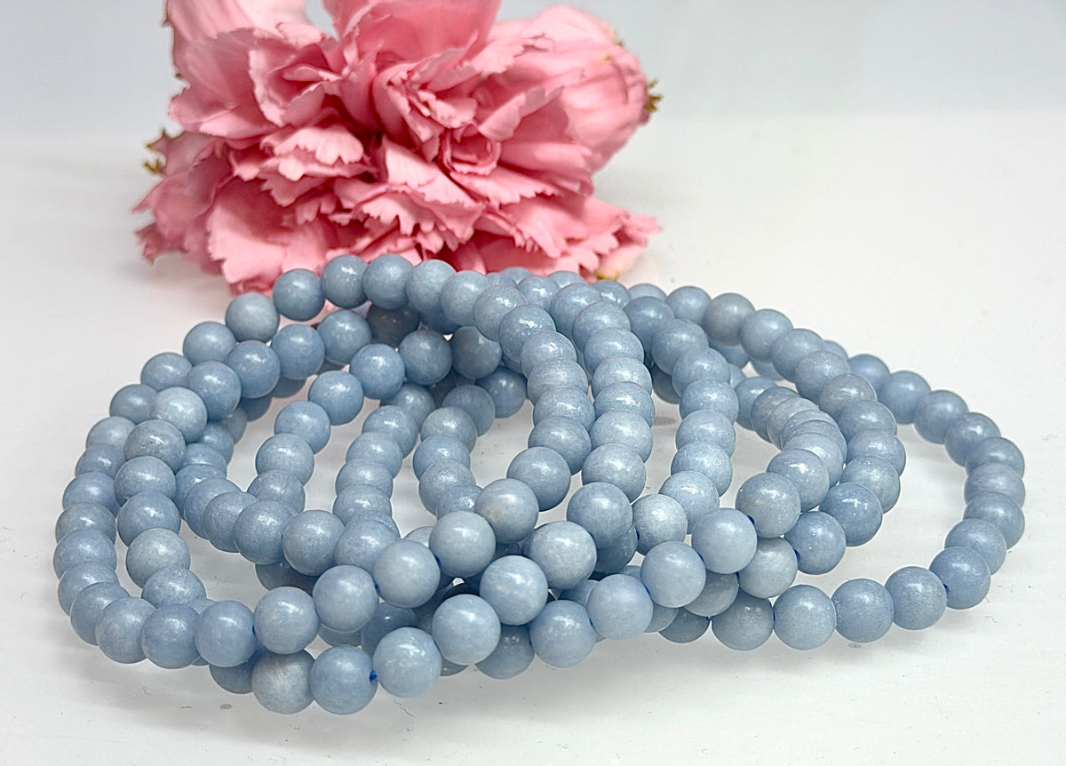 Wholesale 6 Pcs Natural Angelite 6mm 7.5” Crystal Healing Stretch Bracelet