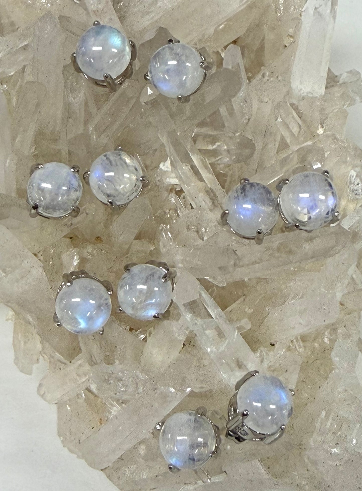 Wholesale Lot 5 Pairs Natural Moonstone Sterling Silver(925) Earring Studs 7mm