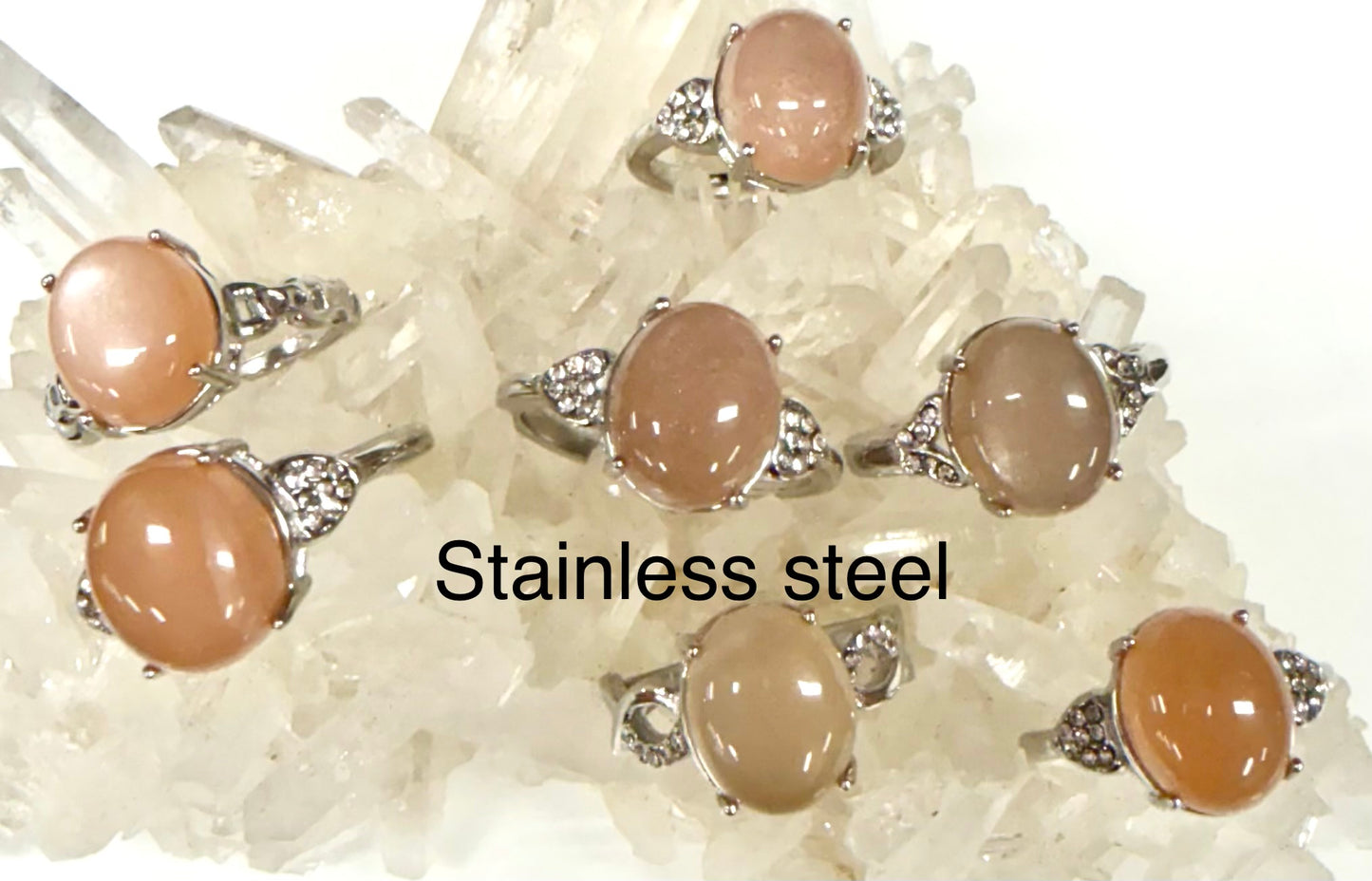 Wholesale Lot 7 pcs Natural Sunstone Stainless Steel Ring 10x12mm