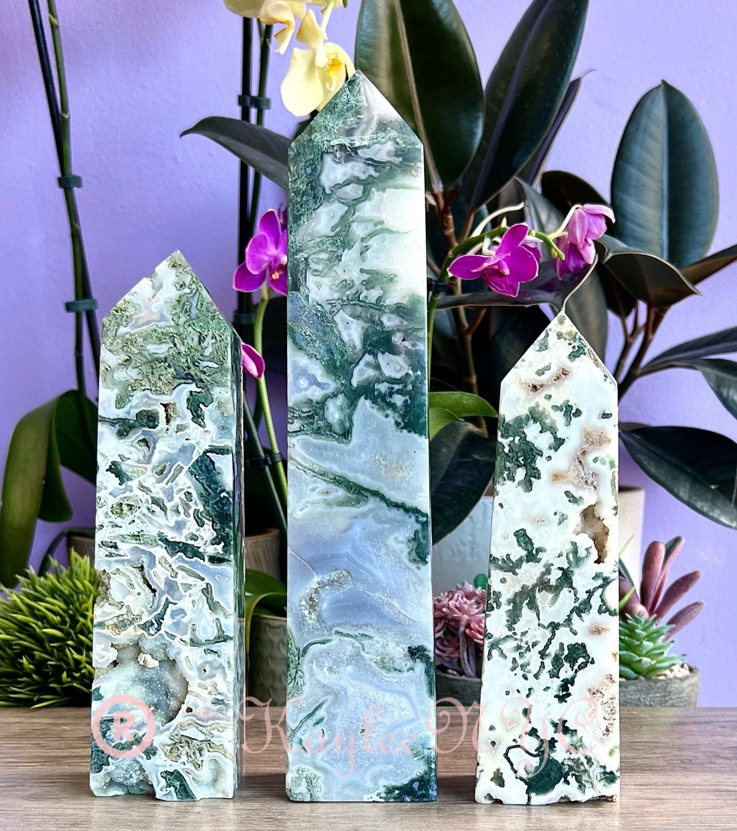 Wholesale Lot 3-4 pcs large Natural Moss Agate obelisk Tower Point Crystal Healing Energy 5.9 to 6 lbs