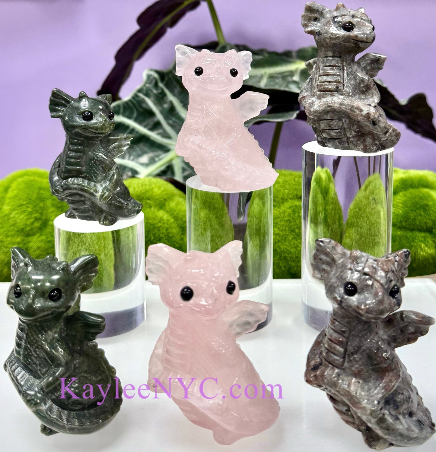 6 PCs 7.5cm Natural Crystal Dragon Carving