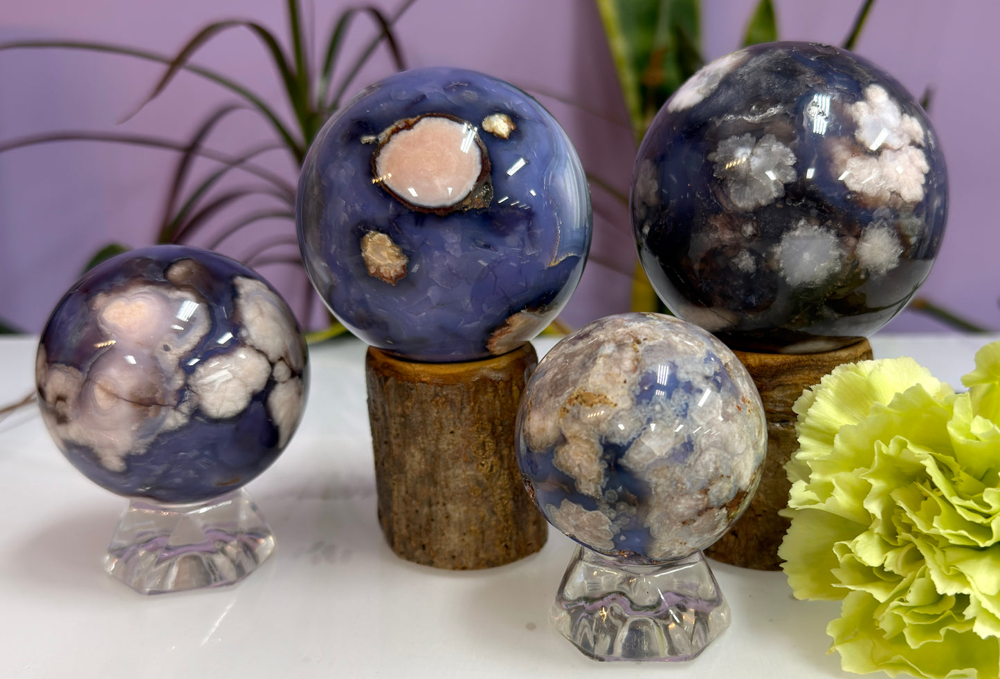 4pcs Blue Flower Agate Sphere Crystal Healing