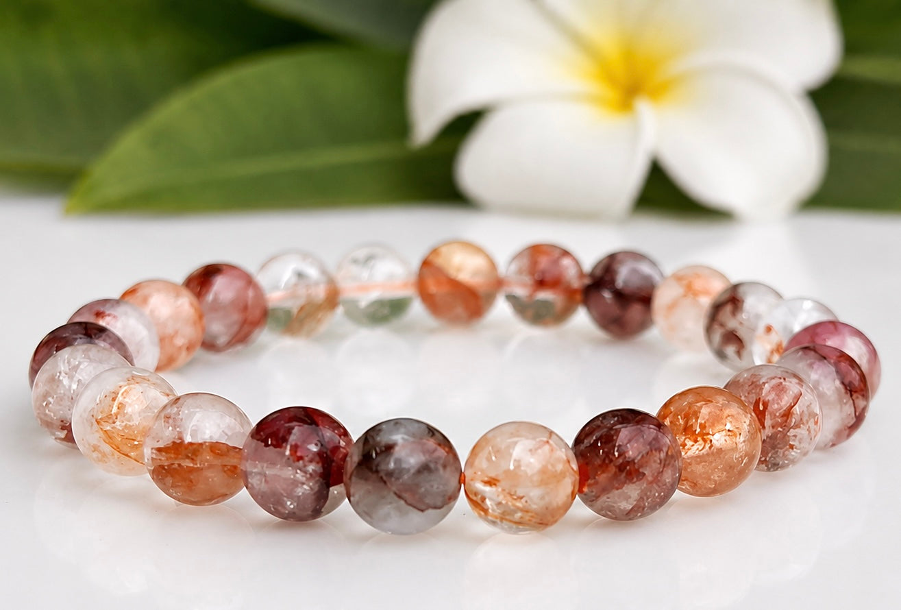 Wholesale 6 Pcs Natural Hematoid Fire Quartz 8mm 7.5” Crystal Stretch Bracelet