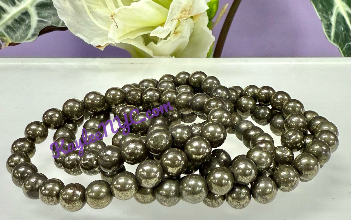 Wholesale 6 Pcs Natural Pyrite 8mm 7.5” Crystal Healing Stretch Bracelet