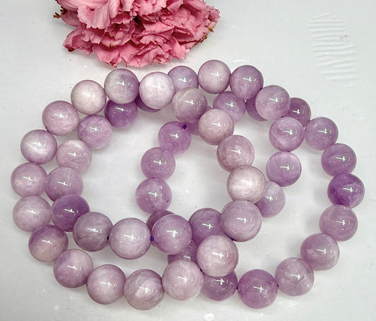 3 PCs 11.5-13mm Natural Kunzite Stretch Bracelet 8”
