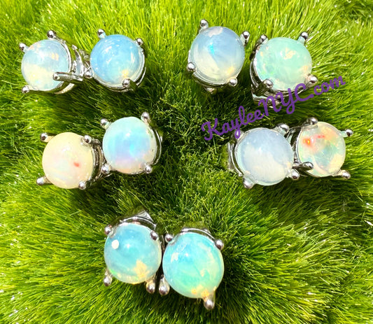 Wholesale Lot 5 Pairs Natural Opal Sterling Silver(925) Earring Studs 6mm round