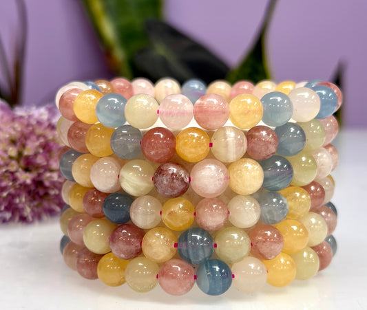 Wholesale 6 Pcs Mixed Natural Calcite 8mm 7.5” Crystal Healing Stretch Bracelet