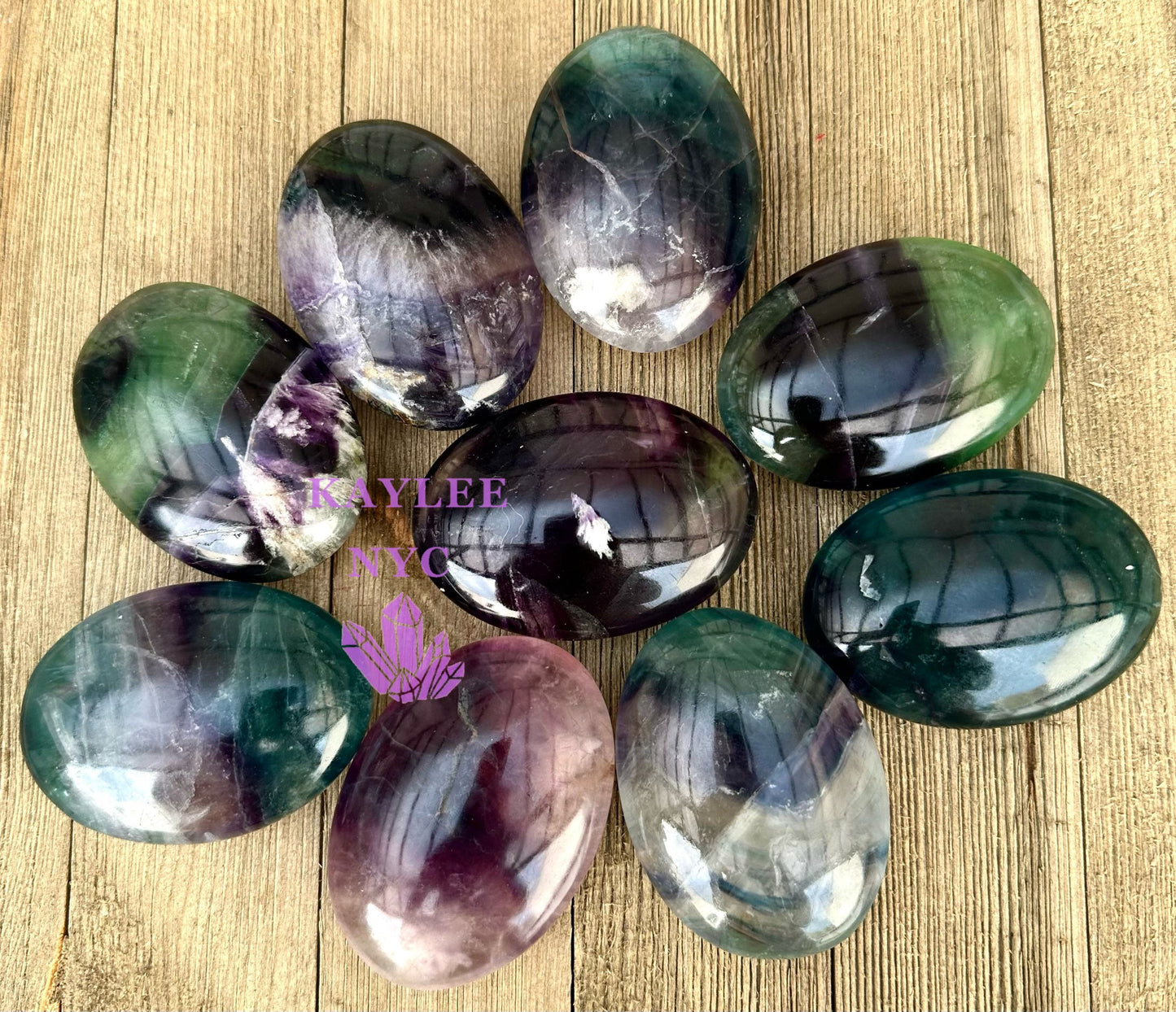 Wholesale Lot 8 pcs Natural Rainbow Fluorite Palm Stones Crystal Natural Energy 2.2-2.5lbs