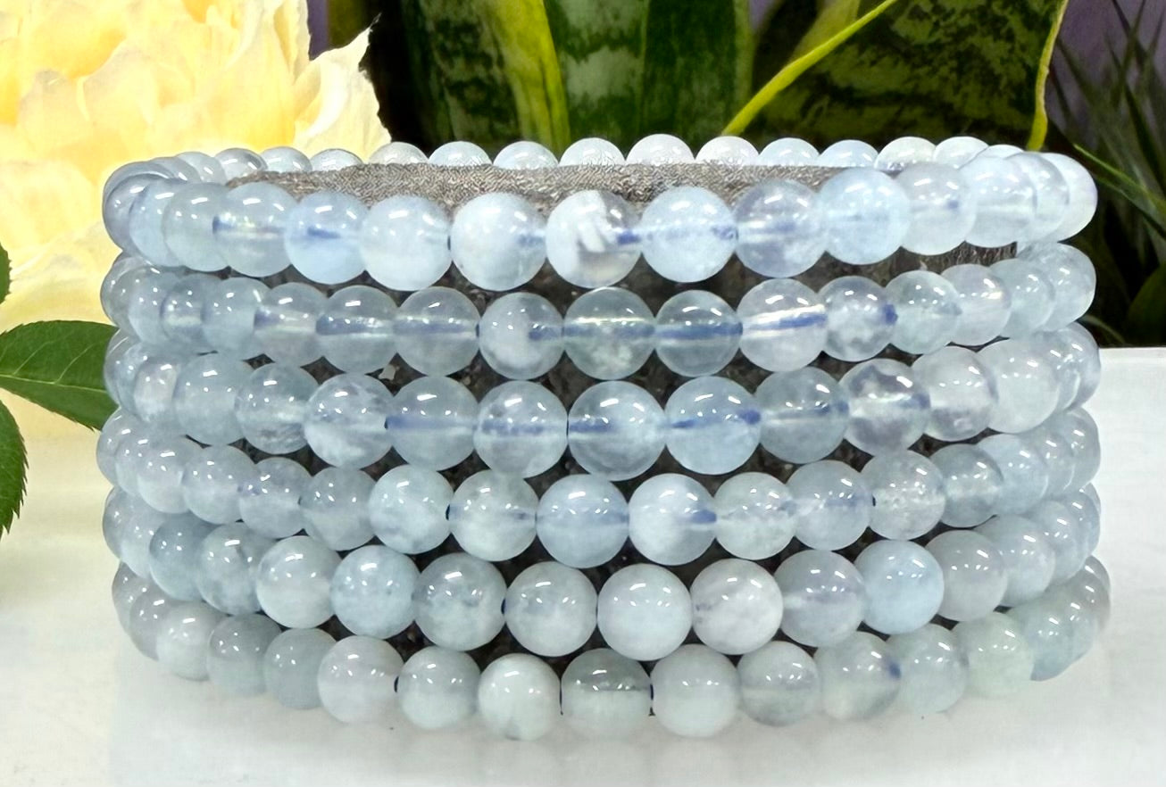Wholesale Lot 6 Pcs Natural Aquamarine 5mm 7.5” Crystal Healing Stretch Bracelet