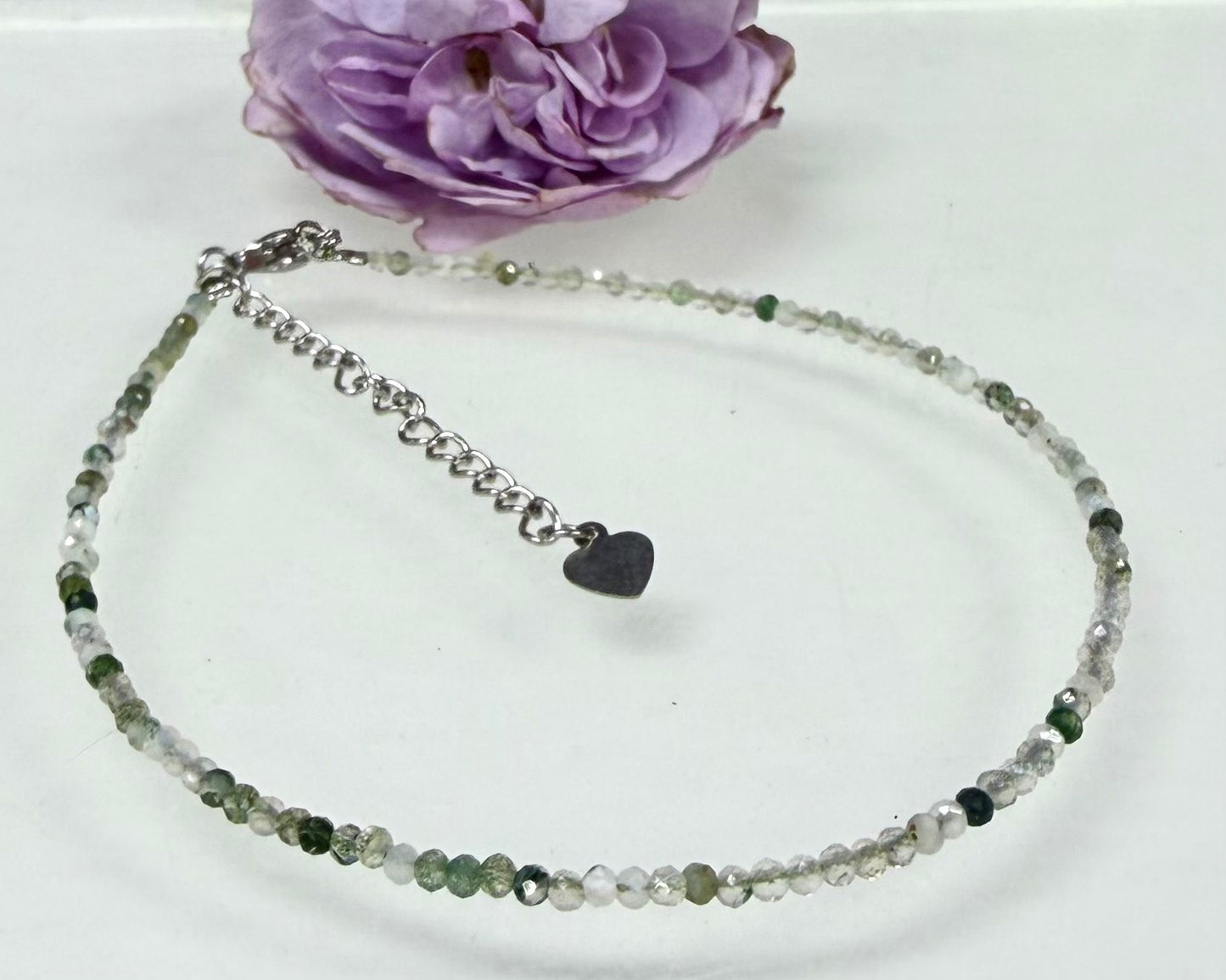 6 PCs 2mm Faceted Natural Moss Agate Anklets Stainless Steel Findings