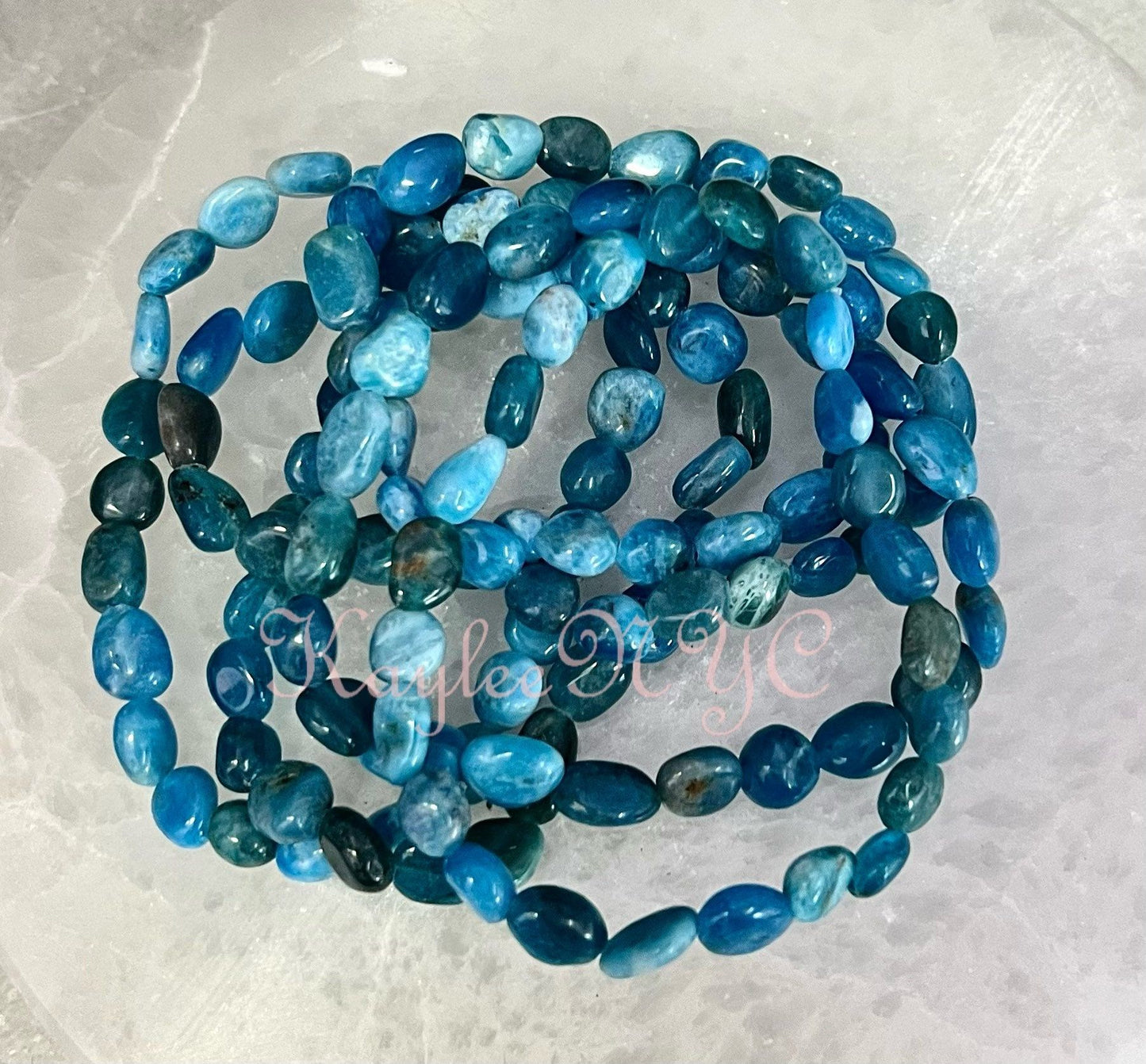 Wholesale 6 Pcs ~8mm 7.5” Natural Apatite tumble Stretch Bracelet Crystal Healing Energy