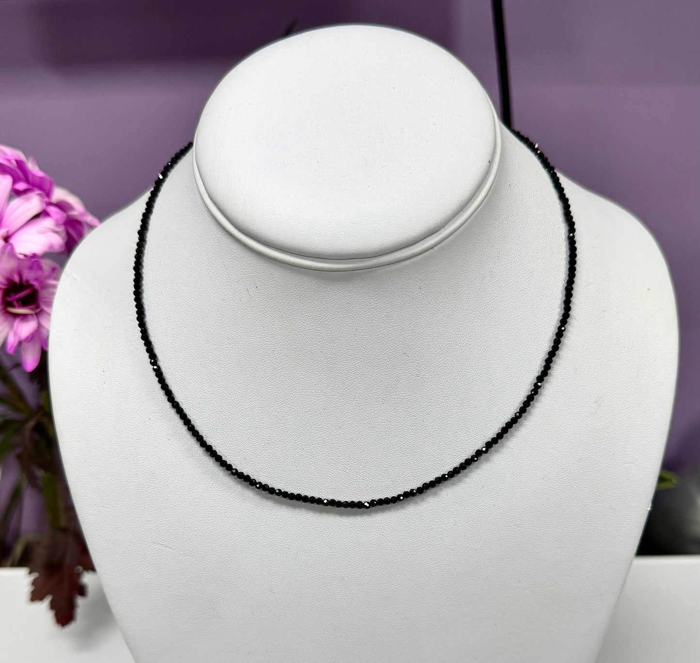 6 PCs 2mm Faceted Natural Black Tourmaline Necklace Stainless Steel Findings