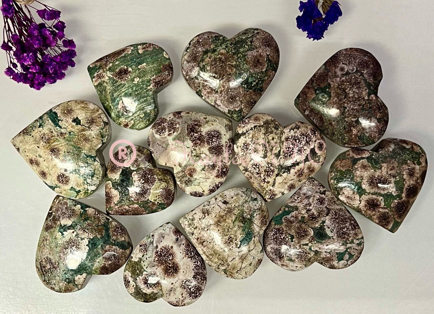 Wholesale Lot 2 lb Natural Green Flower Jasper Crystal Heart Healing Energy