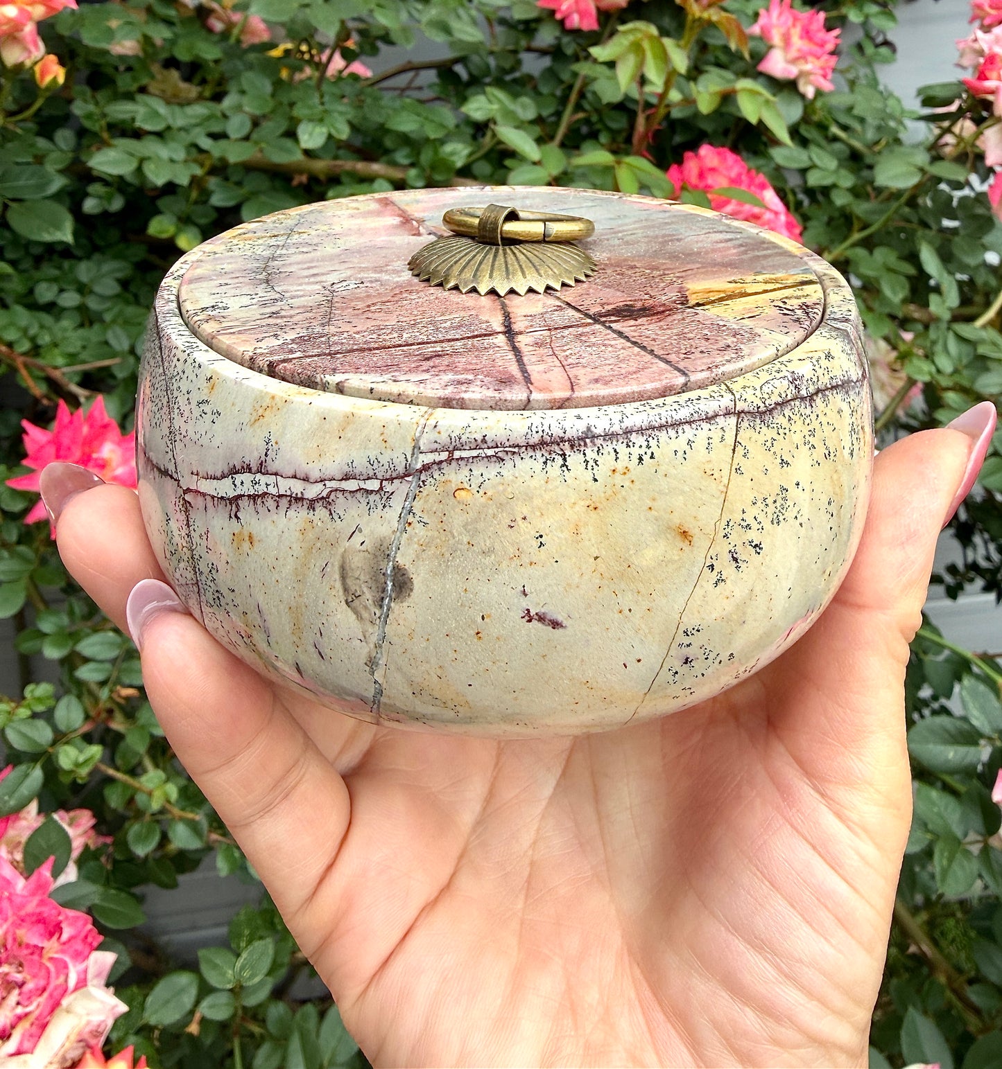 Wholesale Lot 3PCs Natural Picture Jasper with Lid Bowl Crystal Healing Energy