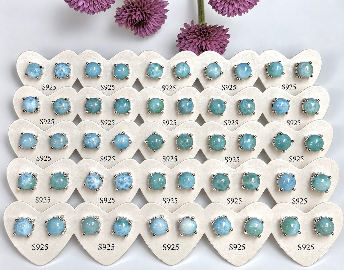 Wholesale Lot 5 Pairs Natural Larimar Earring Stud 6mm round Crystal Healing