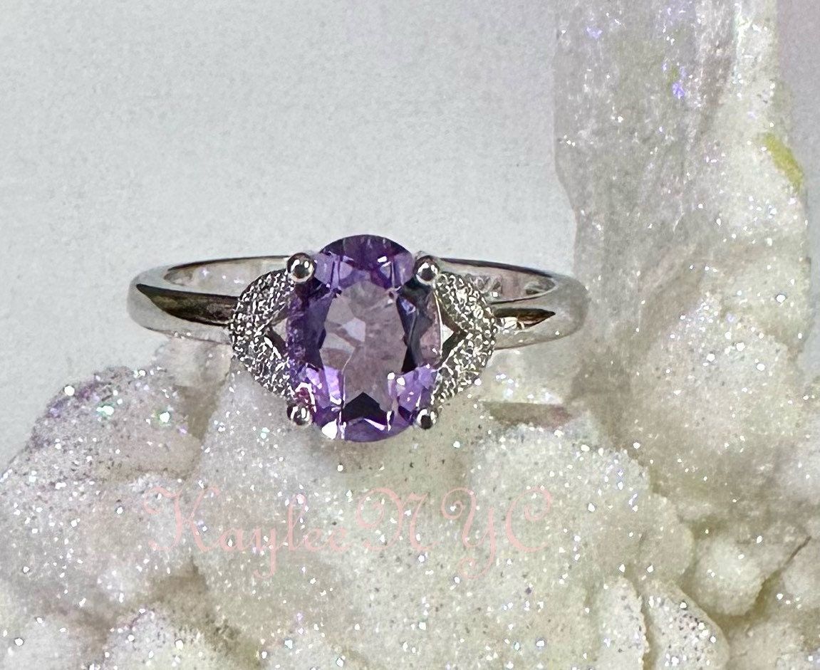 Wholesale Lot 6 pcs Natural Amethyst Ring White Bronze