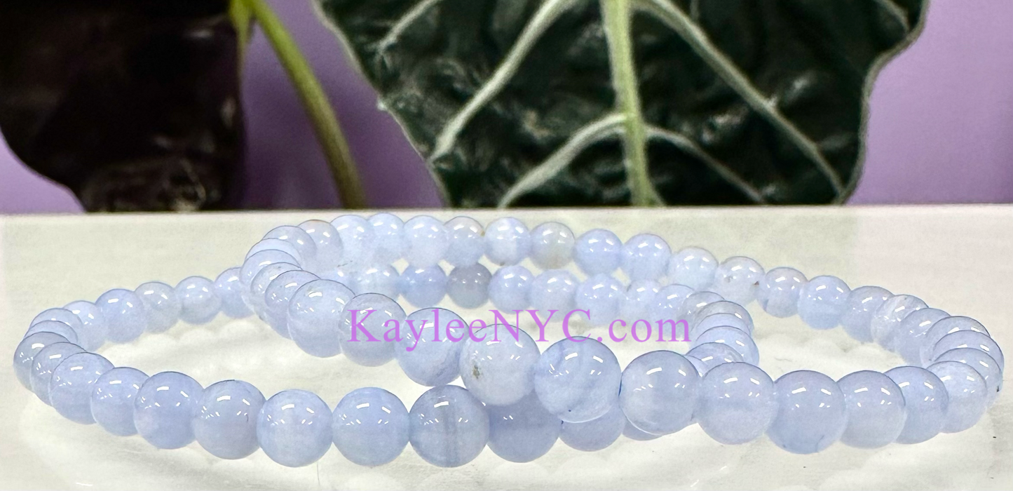 Wholesale 6 Pcs Natural Blue Lace Agate 5mm 7.5” Crystal Healing Stretch Bracelet