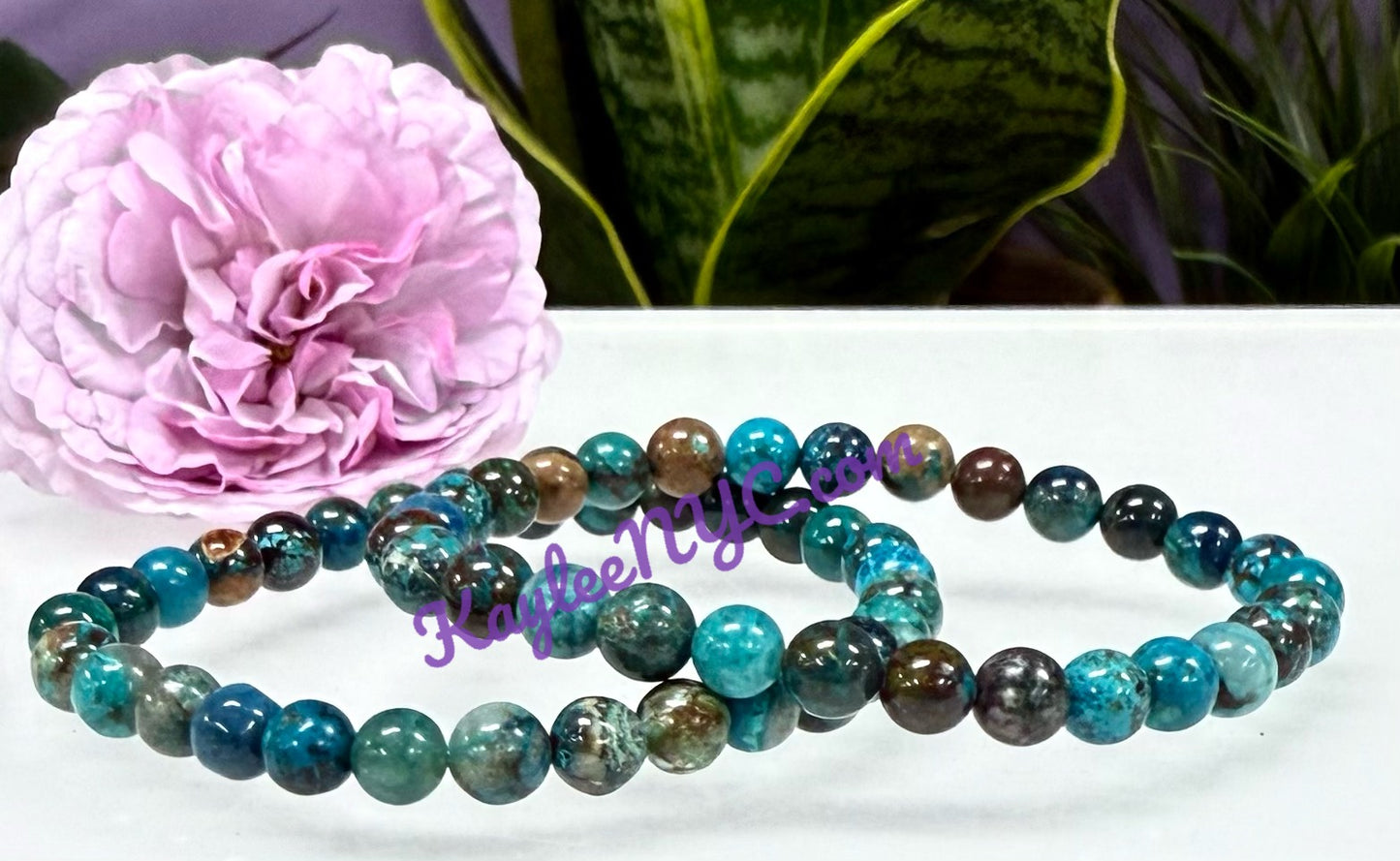 Wholesale 6 Pcs Natural Chrysocolla 6mm 7.5” Crystal Healing Stretch Bracelet