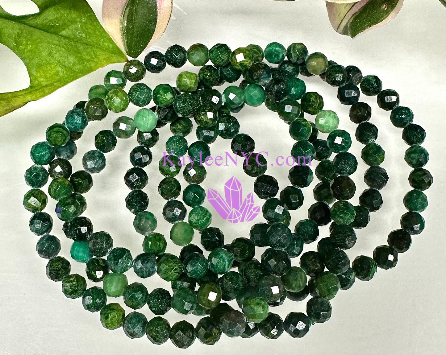 6 PCs 6mm Faceted Natural Emerald Jade Stretch Bracelet 7.5”