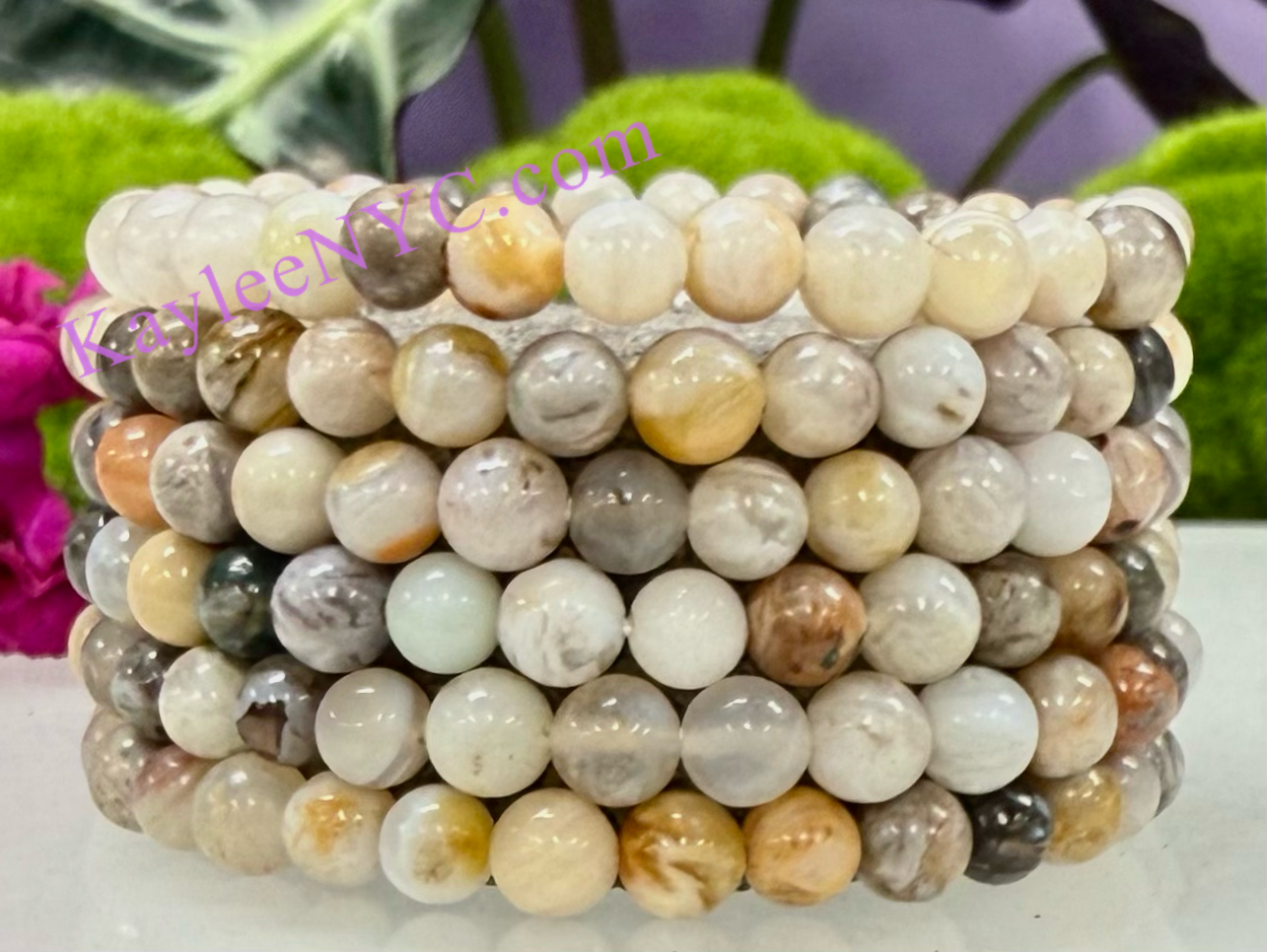 Wholesale 6 Pcs Natural Bamboo Agate 6mm 7.5” Crystal Healing Stretch Bracelet