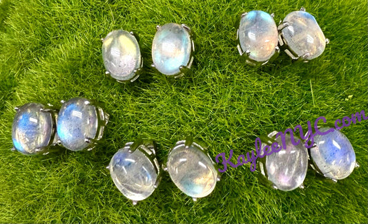 Wholesale Lot 5 Pairs Natural Labradorite Sterling Silver(925) Earring Studs 6x8mm