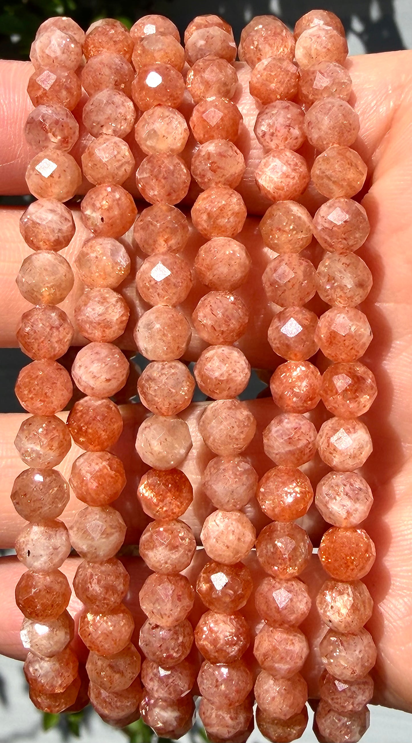 6 PCs 6mm Natural Sunstone Faceted Bracelet 7.5”