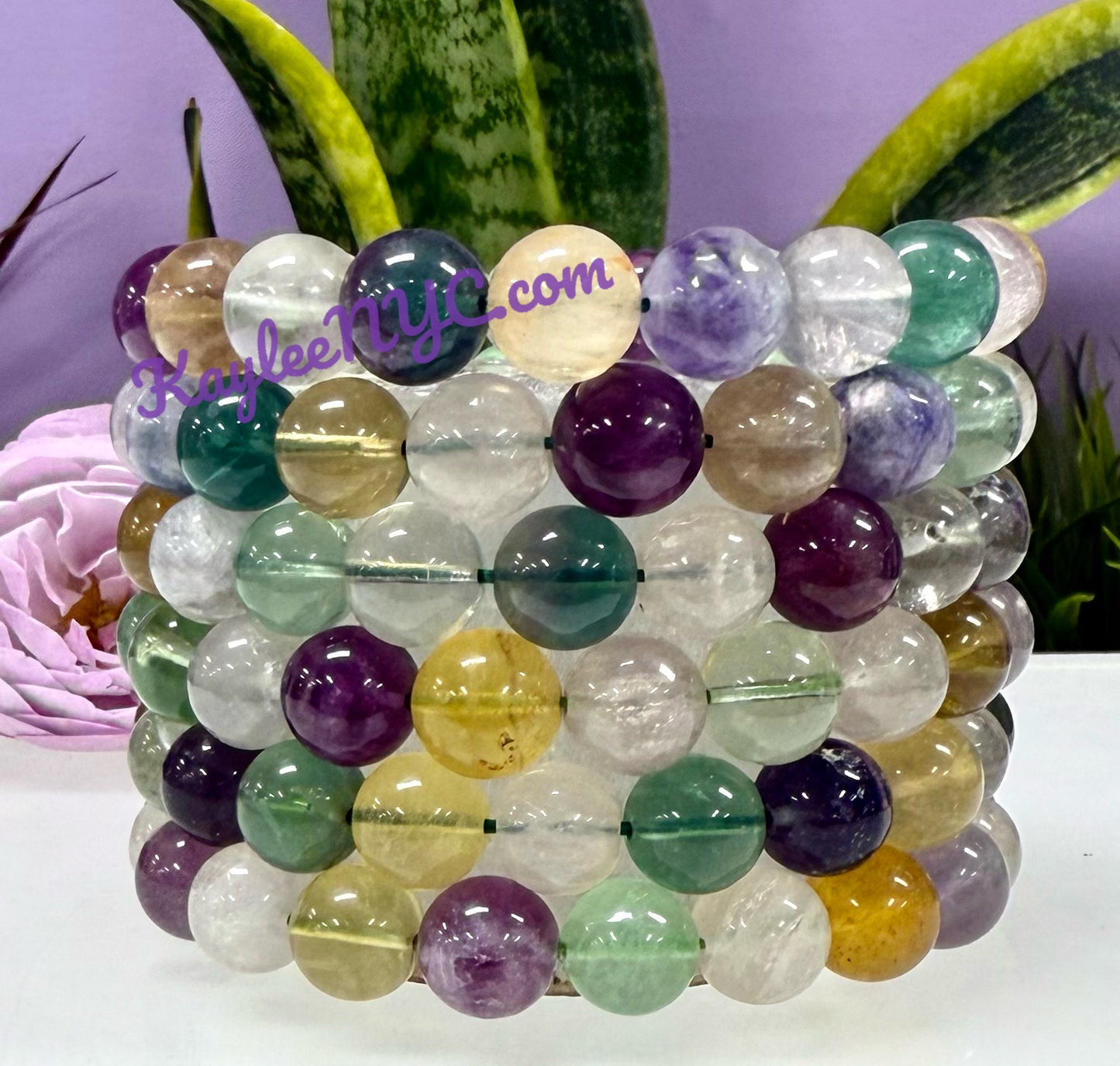 Wholesale 6 Pcs Natural Fluorite 10.5-11mm 8” Crystal Healing Stretch Bracelet